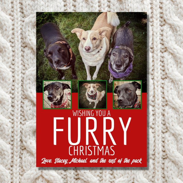 Furry Christmas Multi Photo Dog Collage Christmas Holiday Card (Creator Uploaded)