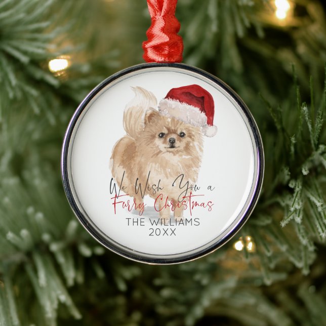FURRY CHRISTMAS Santa Dog Personalised Metal Tree Decoration (Tree)