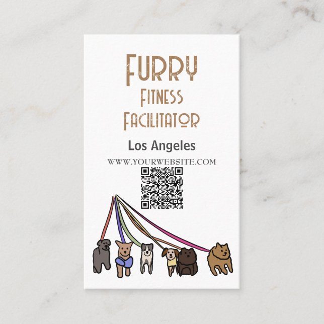 Furry Fitness Facilitator Los Angeles QR Code  Business Card (Front)