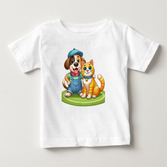 Furry Friends Forever: Dog and Cat Together Baby T-Shirt (Front)