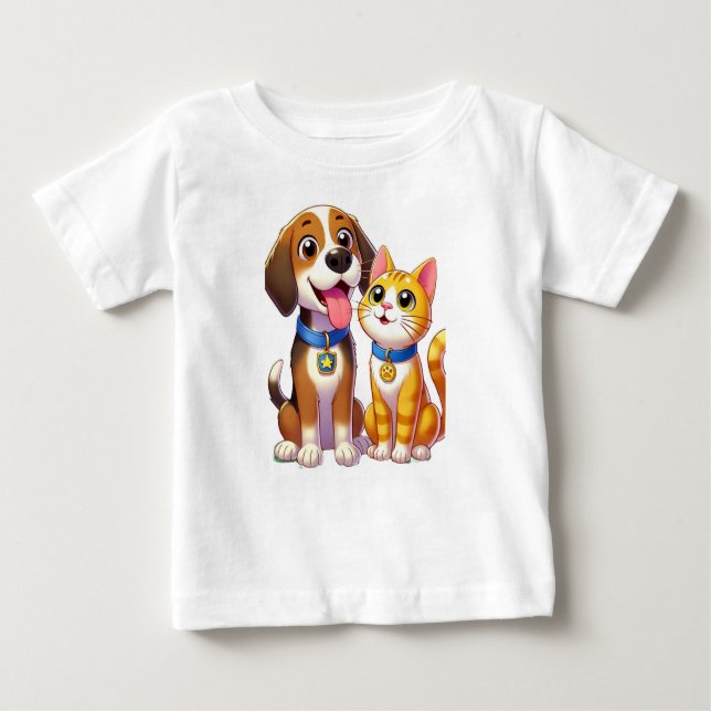 Furry Friends Forever: Dog and Cat Together Baby T-Shirt (Front)