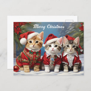Furry Friends in Festive Hats Cute Cats  Postcard