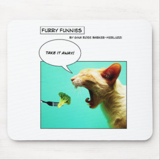 Furry Funnies ~ cat and broccoli Mouse Pad