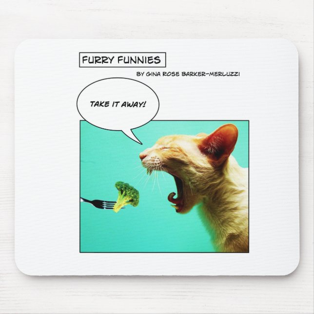 Furry Funnies ~ cat and broccoli Mouse Pad (Front)