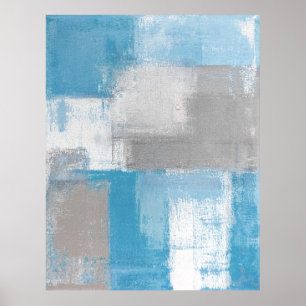'Furry' Gray and Teal Abstract Art Poster Print