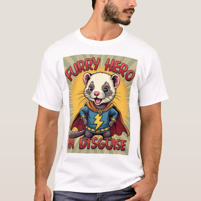 Furry Hero in Disguise – Super Ferret Comic Tee (Front)