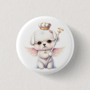 Furry Joy: Angel Wing Maltese Dog Puppy Gift 3 Cm Round Badge