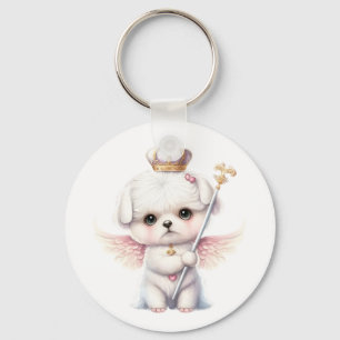 Furry Joy: Angel Wing Maltese Dog Puppy Gift Key Ring