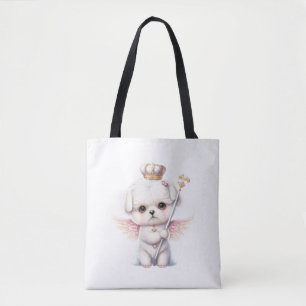 Furry Joy: Angel Wing Maltese Dog Puppy Gift Tote Bag