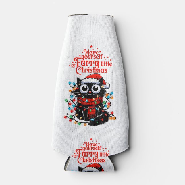 Furry Little Christmas  Bottle Cooler (Front)