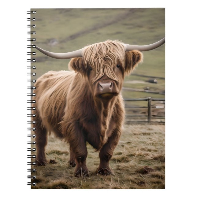 **"Furry Majesty: The Woolly Brown Highland Cow"** Notebook (Front)