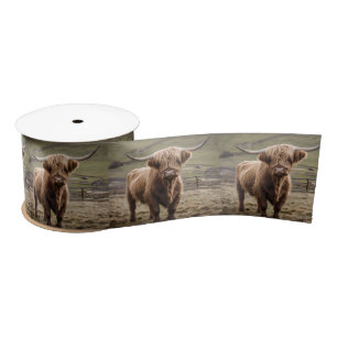 **"Furry Majesty: The Woolly Brown Highland Cow"** Satin Ribbon