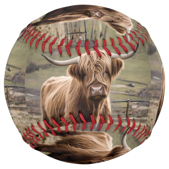 **"Furry Majesty: The Woolly Brown Highland Cow"** Softball (Front)