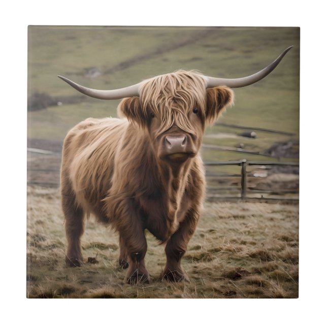 **"Furry Majesty: The Woolly Brown Highland Cow"** Tile (Front)