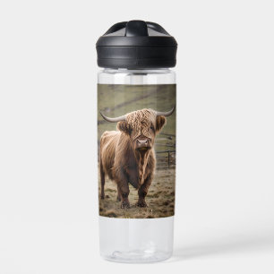 **"Furry Majesty: The Woolly Brown Highland Cow"** Water Bottle
