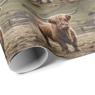 **"Furry Majesty: The Woolly Brown Highland Cow"** Wrapping Paper