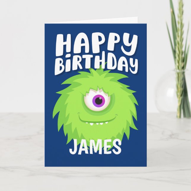Furry Monster Blue Birthday Card (Front)