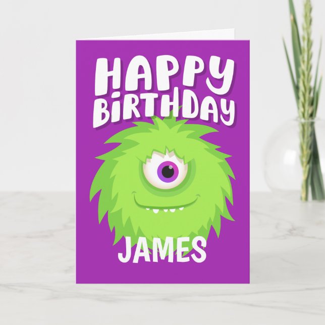 Furry Monster Purple Birthday Card (Front)