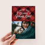 Furry Pawliday | Pet Photo Red Buffalo Check Holiday Card<br><div class="desc">Celebrate the holidays featuring your furry friend(s). This playful pet themed holiday photo card features modern vintage typography with a handmade feel. Add your own photo and text to make it all your own. You can even customize the colors.</div>