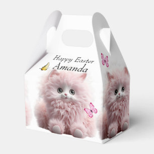 Furry Pink Kitten & Butterflies Easter Favour Box