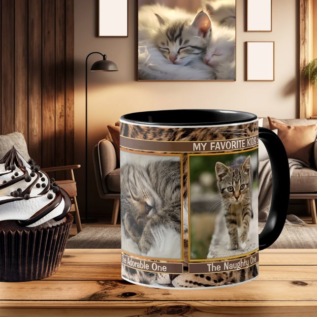 Furry Purry 3 Cat Photos Personalised Mug (A delightful gift for cat lovers: a personalized mug featuring 3 of your own favorite cat photos)