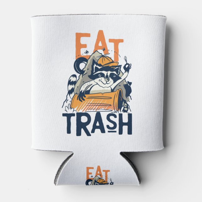 Furry Racoon with Eat Trash Text Can Cooler (Front)