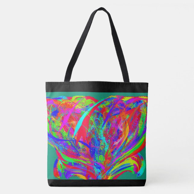 Furry Rainbow Colored Flower Tote Bag (Front)