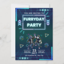 Furryday Party Invitation Retro Neon