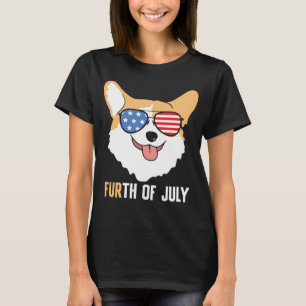 FURth 4th Of July Corgi Dog  American Flag Sunglas T-Shirt