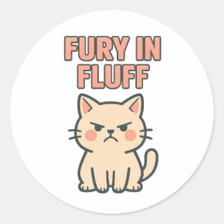 Fury in Fluff Cute Angry Grumpy Cat Cartoon Classic Round Sticker