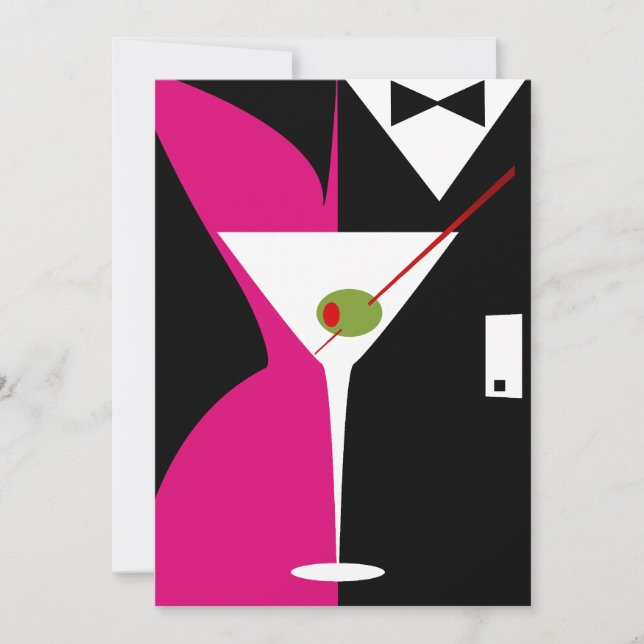 Fuschia and Black Classy Martini Cocktail Invitation (Front)