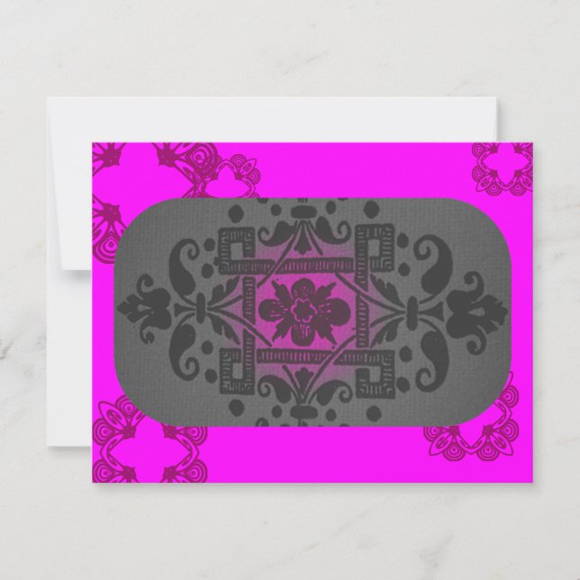 Fuschia and Grey Modern Response Card (Front)