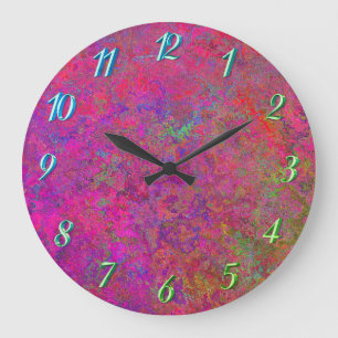 Fuschia and turquoise texture large clock