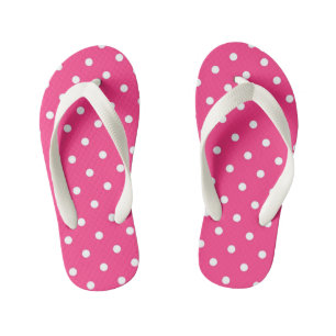 Fuschia and White Polka Dots Kids Flip Flops
