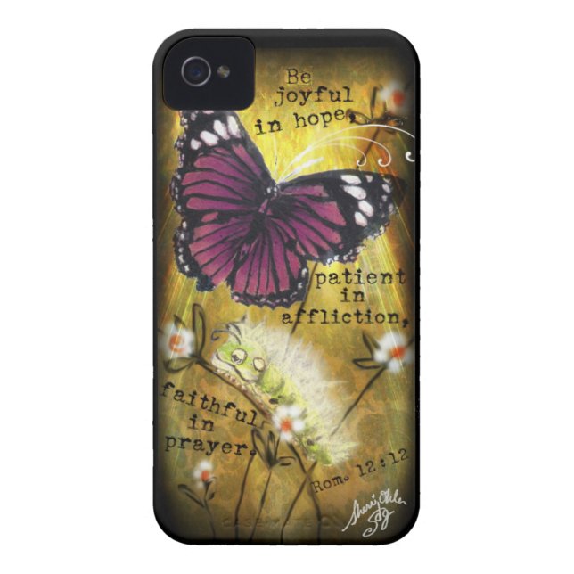 Fuschia Butterfly & Caterpillar 'JO' IPhone Case (Back)