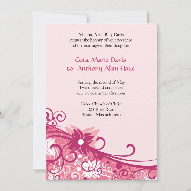 Fuschia Floral Wedding Invitation (Front)