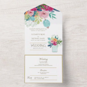 Fuschia Floral Wedding Invitation and Reception.