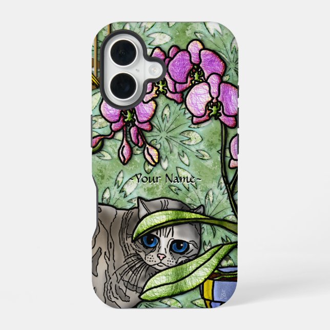 Fuschia & Kitty (Personalised) iPhone 16 Case (Back)
