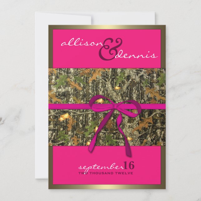 Fuschia Lavish Camo Wedding Invitations (Front)