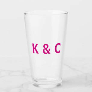 Fuschia Monogram Modern Wedding  Glass