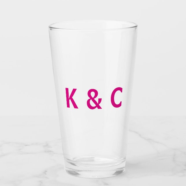 Fuschia Monogram Modern Wedding  Glass (Front)