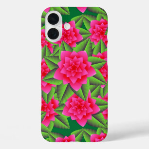 Fuschia Pink Camellias and Green Leaves iPhone 16 Plus Case