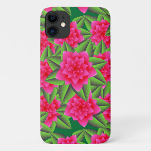 Fuschia Pink Camellias and Green Leaves iPhone 11 Case