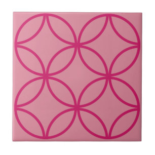 Fuschia pink circle flower repeat pattern on pink tile