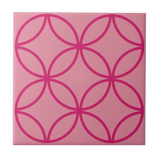 Fuschia pink circle flower repeat pattern on pink tile (Front)