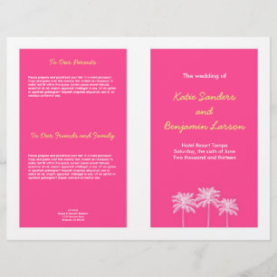 Fuschia pink palm trees summer wedding program