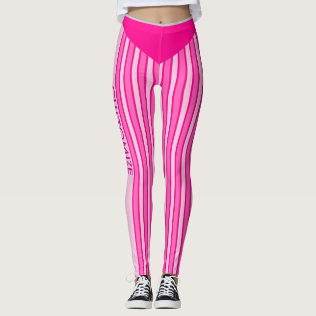 Fuschia & Pink Stripe Leggings w/ Custom Text (Front)