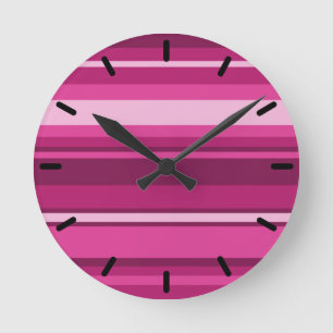 Fuschia stripes round clock