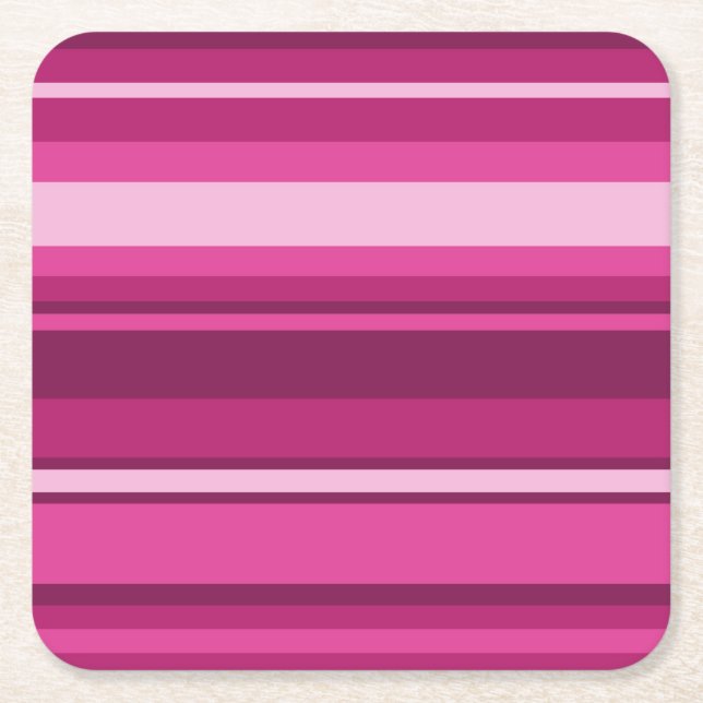 Fuschia stripes square paper coaster (Front)