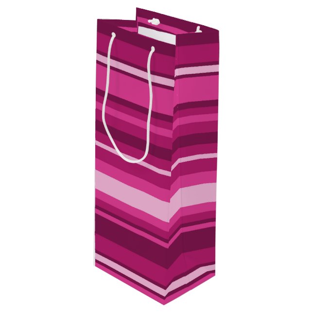 Fuschia stripes wine gift bag (Front Angled)